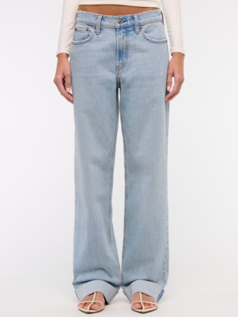 Abercrombie & Fitch Low Rise Baggy Jeans Size 24 Light Wash Double Cuff